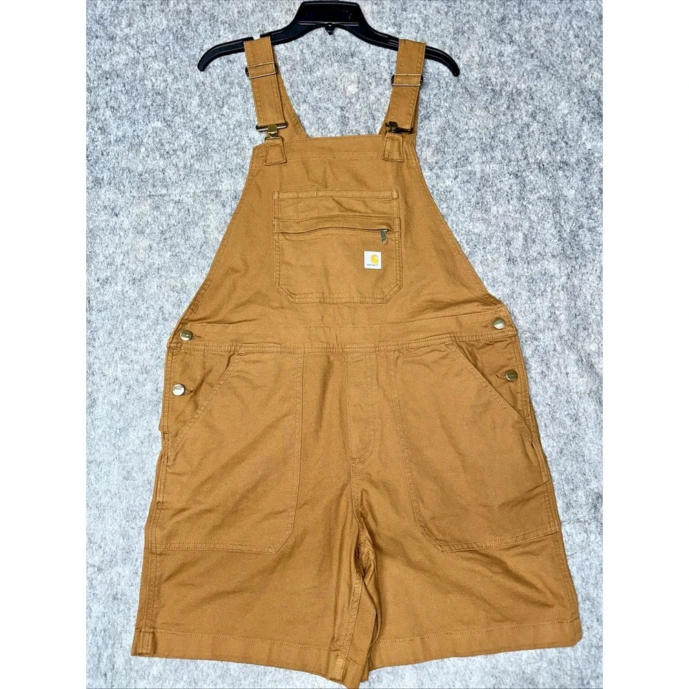 Carhartt Womens Rugged Flex Relaxed Fit Canvas Shortall Brown Sz Large(55-3) - Picture 1 of 7